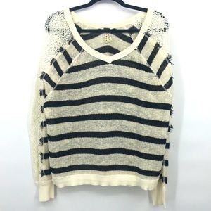 We the Free Striped Black & White V Neck Sweater S